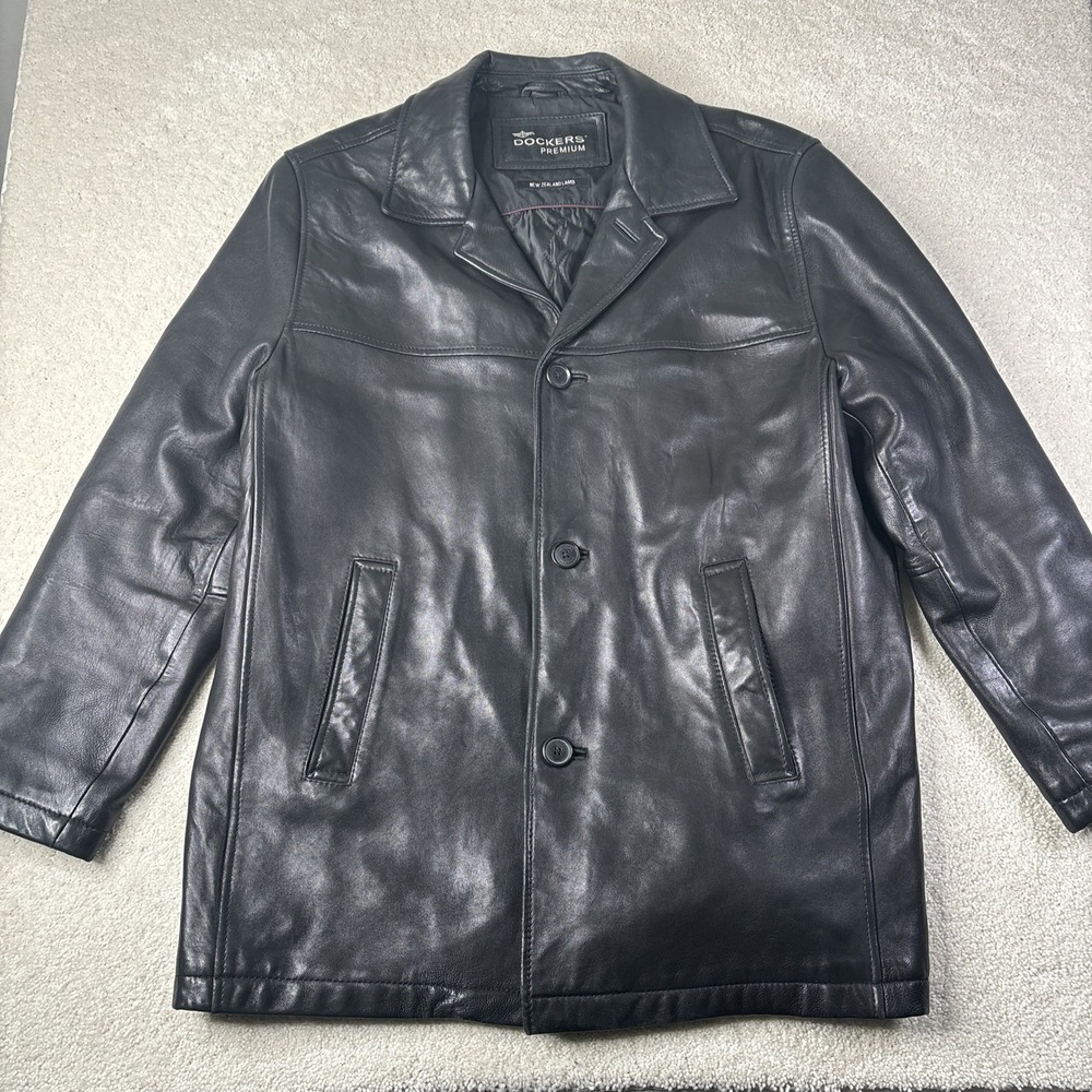 Dockers Premium New Zealand Lamb Black Leather Full-Zip Jacket Men's Size Medium